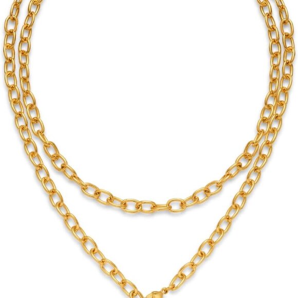 Gold Heart Pendant Necklace Brass 36 Inch Versatile Chunky Beads for Women - Picture 1 of 6